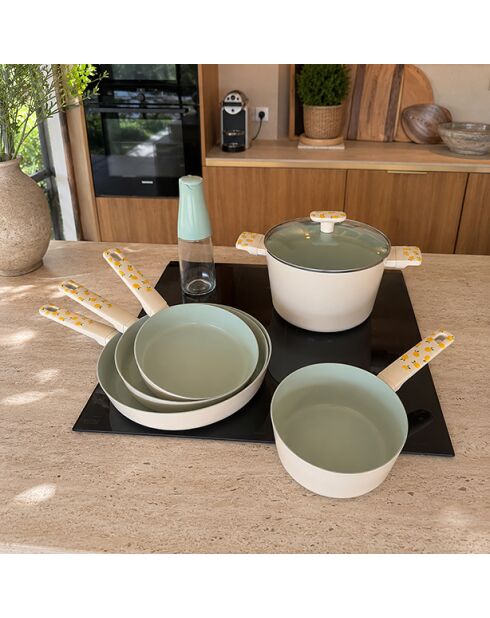 Service Poêle Citron beige/vert - 5 pièces