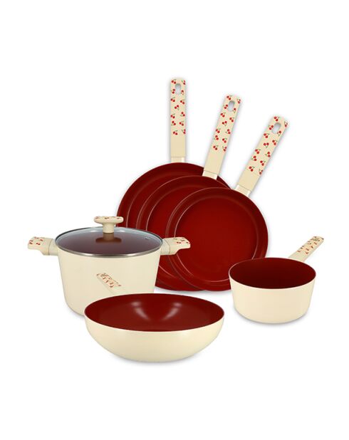 Service Poêle Cerise beige/rouge - 6 pièces