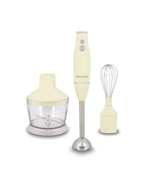 Mixeur 3 en 1 rétro Crème beige, inox/transparent - 21x14x22 cm
