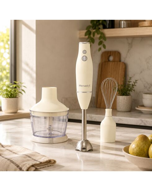 Mixeur 3 en 1 rétro Crème beige, inox/transparent - 21x14x22 cm