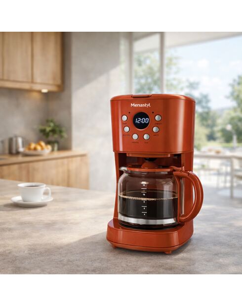 Cafetière rétro Brique terracotta/transparent - 1,5 L