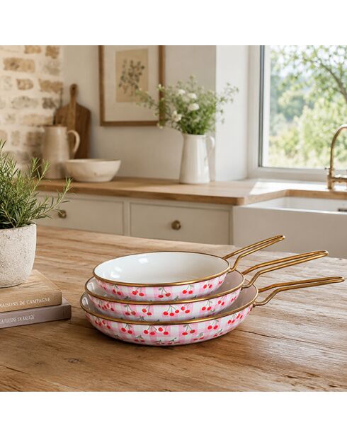 Service Poêle Vichy Cerise rose - 3 pièces