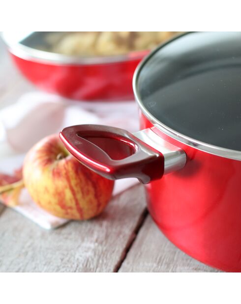 Kersenhouten aluminium kookpot met zwart/rood deksel - 38,5x25x12,5 cm