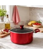 Kersenhouten aluminium kookpot met zwart/rood deksel - 38,5x25x12,5 cm