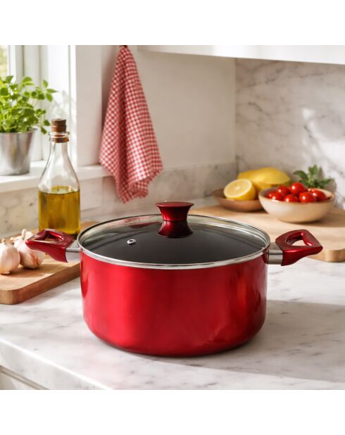 Kersenhouten aluminium kookpot met zwart/rood deksel - 38,5x25x12,5 cm