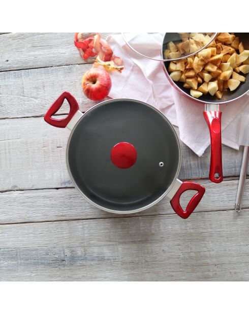 Kersenhouten aluminium kookpot met zwart/rood deksel - 38,5x25x12,5 cm