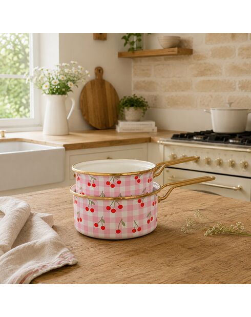 Set di casseruole Vichy Cherry rosa - 2 pezzi