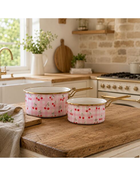 Set di casseruole Vichy Cherry rosa - 2 pezzi