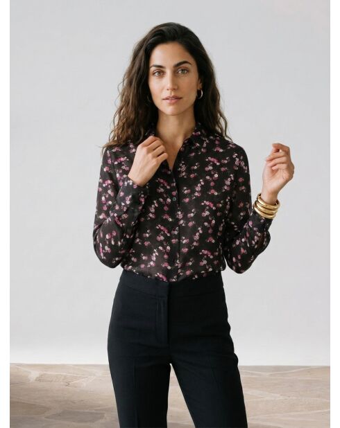 Camicia nera con stampa floreale