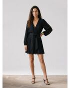 Robe courte à manches longues decollete V incruste de dentelles black