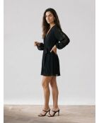 Robe courte à manches longues decollete V incruste de dentelles black