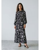 Schwarzes, bedrucktes kurzes Kleid aus 100% Seide