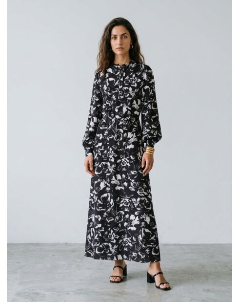 Schwarzes, bedrucktes kurzes Kleid aus 100% Seide