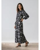 Schwarzes, bedrucktes kurzes Kleid aus 100% Seide