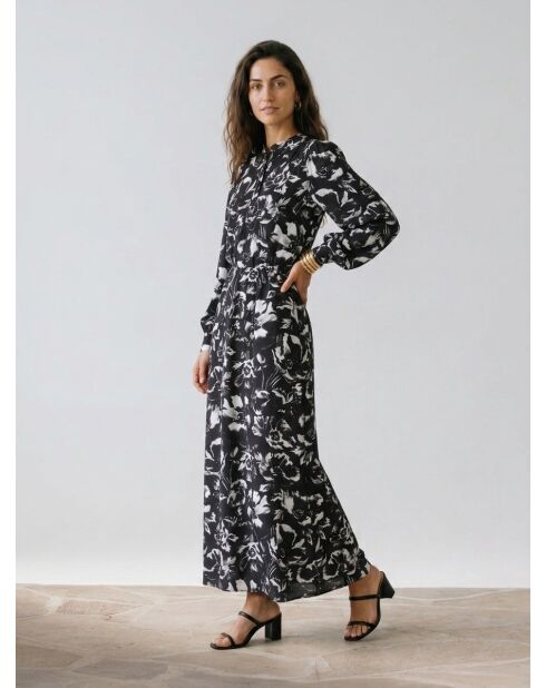 Schwarzes, bedrucktes kurzes Kleid aus 100% Seide