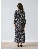 Schwarzes, bedrucktes kurzes Kleid aus 100% Seide