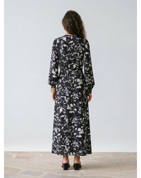 Schwarzes, bedrucktes kurzes Kleid aus 100% Seide