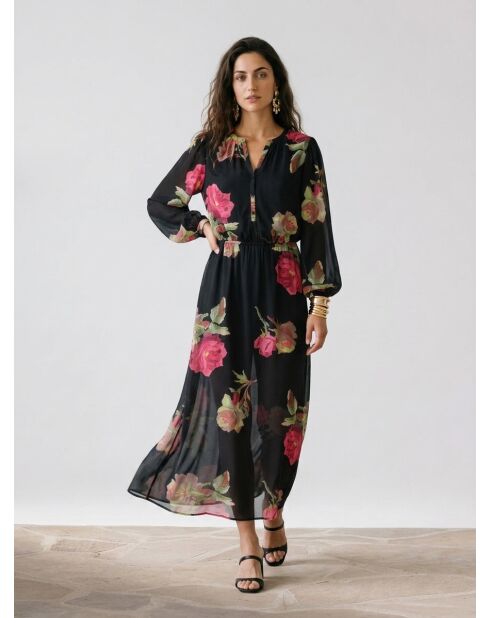Zwarte lange jurk met print