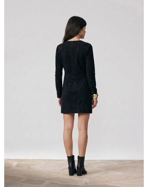 Langärmliges Kurzkleid aus Ziegenleder in Schwarz