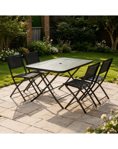 Ensemble table de jardin et 4 chaises Cartagenae noir - 5 pièces
