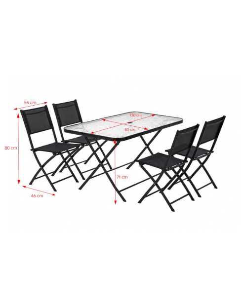Ensemble table de jardin et 4 chaises Cartagenae noir - 5 pièces