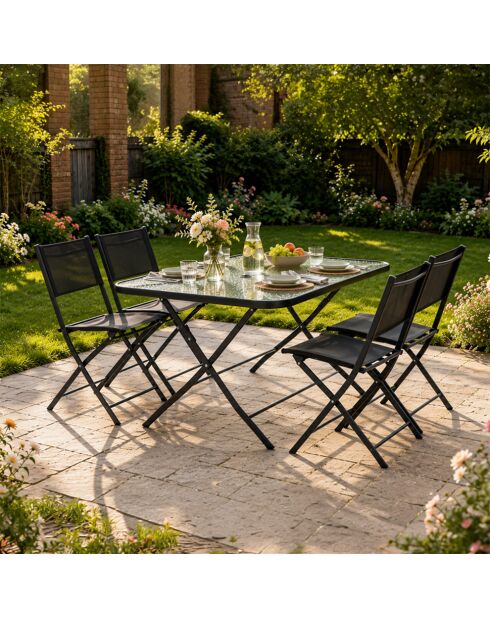 Ensemble table de jardin et 4 chaises Cartagenae noir - 5 pièces