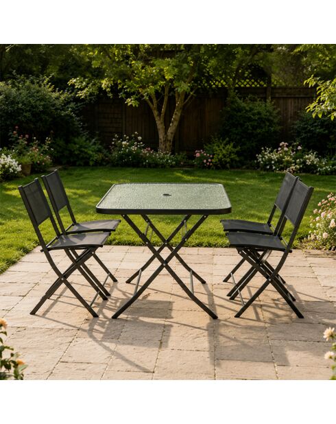 Ensemble table de jardin et 4 chaises Cartagenae noir - 5 pièces