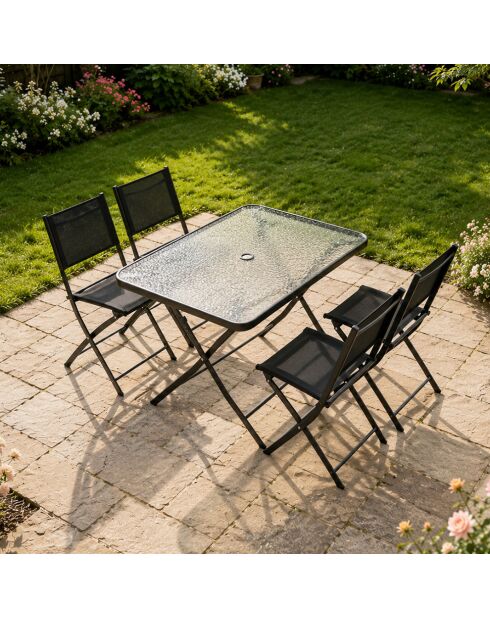 Ensemble table de jardin et 4 chaises Cartagenae noir - 5 pièces