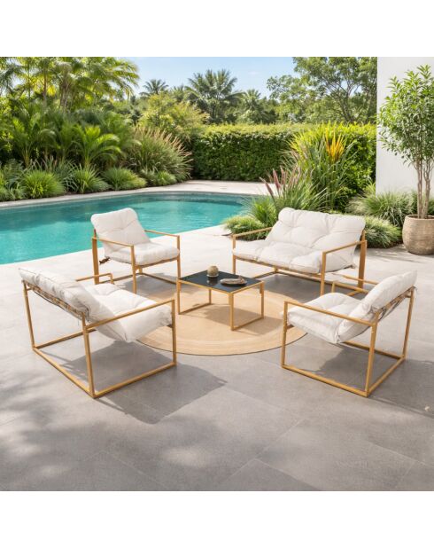 Cadiz bruin eigentijds 6-zits tuinmeubilair met beige kussens - 5 stuks