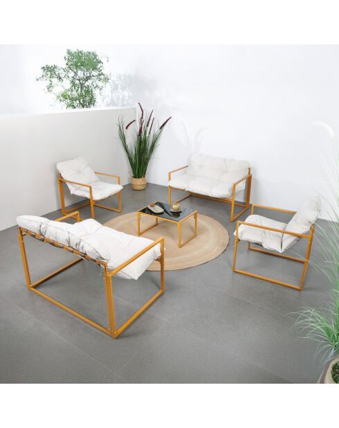 Cadiz bruin eigentijds 6-zits tuinmeubilair met beige kussens - 5 stuks