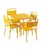 Ensemble table de jardin carrée 70 cm et 4 chaises Falcou jaunes - 5 pièces