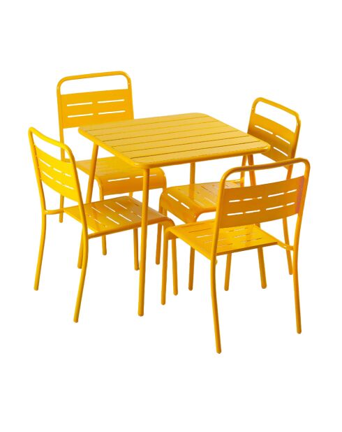 Ensemble table de jardin carrée 70 cm et 4 chaises Falcou jaunes - 5 pièces