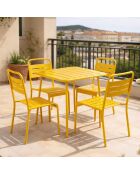 Ensemble table de jardin carrée 70 cm et 4 chaises Falcou jaunes - 5 pièces
