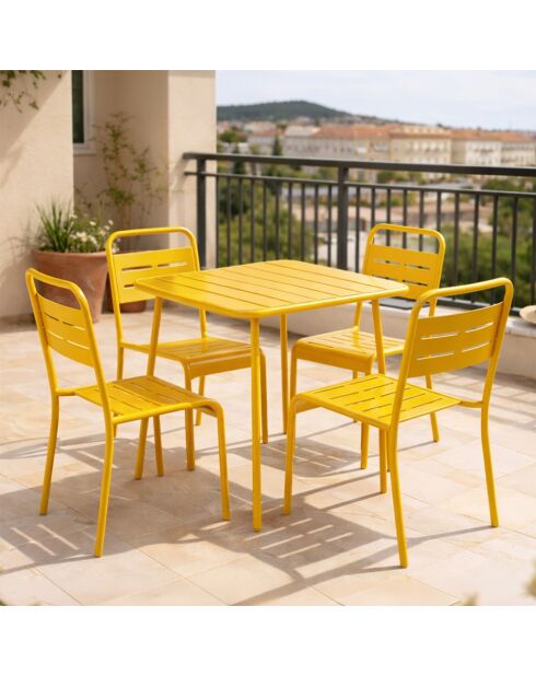 Ensemble table de jardin carrée 70 cm et 4 chaises Falcou jaunes - 5 pièces