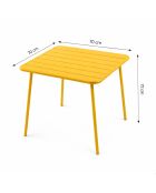 Ensemble table de jardin carrée 70 cm et 4 chaises Falcou jaunes - 5 pièces