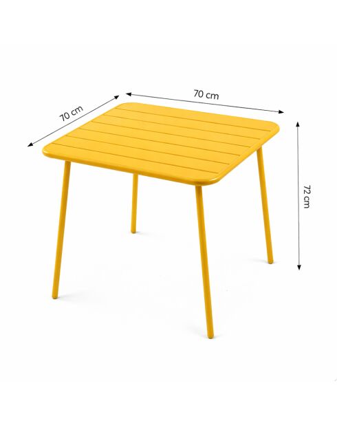 Ensemble table de jardin carrée 70 cm et 4 chaises Falcou jaunes - 5 pièces