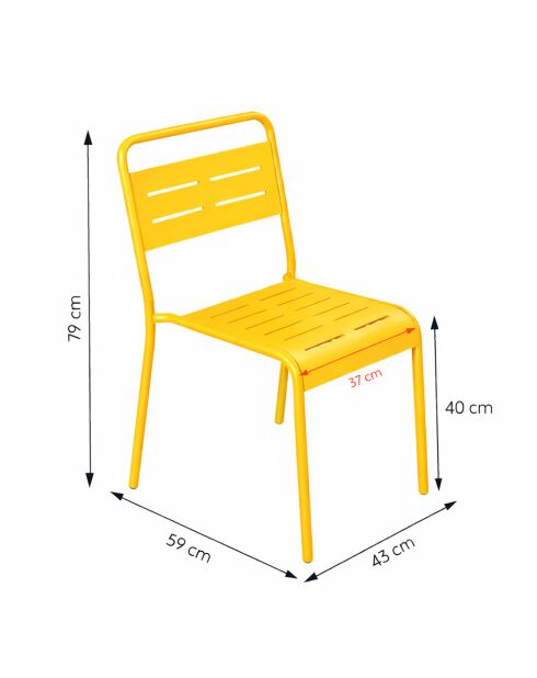 Ensemble table de jardin carrée 70 cm et 4 chaises Falcou jaunes - 5 pièces