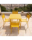 Ensemble table de jardin carrée 70 cm et 4 chaises Falcou jaunes - 5 pièces