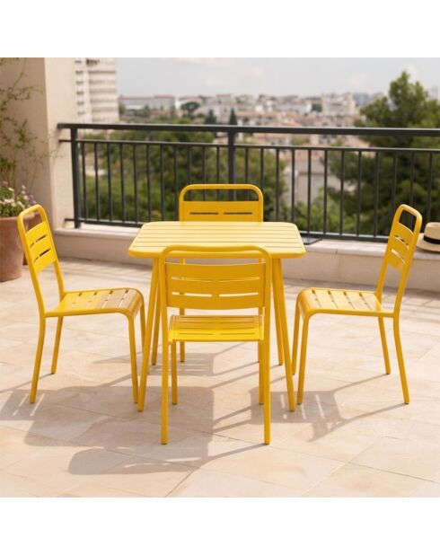 Ensemble table de jardin carrée 70 cm et 4 chaises Falcou jaunes - 5 pièces