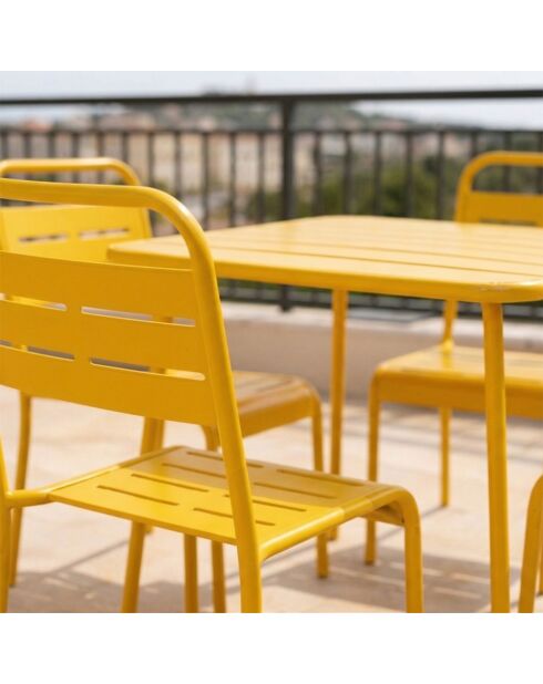 Ensemble table de jardin carrée 70 cm et 4 chaises Falcou jaunes - 5 pièces
