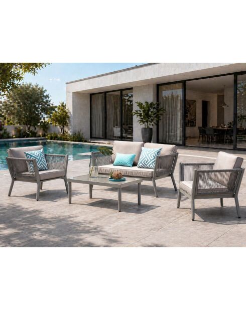 Salon de jardin 4 places en aluminium Cobalt gris clair - 4 pièces