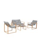 Salon de jardin 4 places contemporain Cadiz brun avec coussins gris - 4 pièces