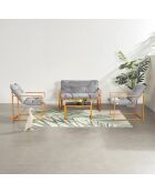 Salon de jardin 4 places contemporain Cadiz brun avec coussins gris - 4 pièces