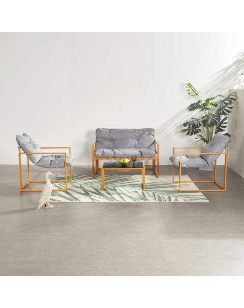 Salon de jardin 4 places contemporain Cadiz brun avec coussins gris - 4 pièces