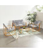 Salon de jardin 4 places contemporain Cadiz brun avec coussins gris - 4 pièces