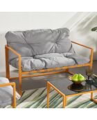 Salon de jardin 4 places contemporain Cadiz brun avec coussins gris - 4 pièces