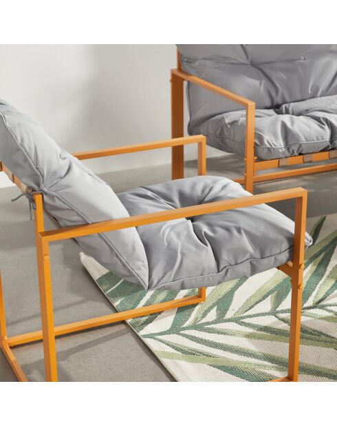Salon de jardin 4 places contemporain Cadiz brun avec coussins gris - 4 pièces