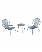 Salon de jardin 2 fauteuils et 1 table basse Sevilla bleu - 3 pièces