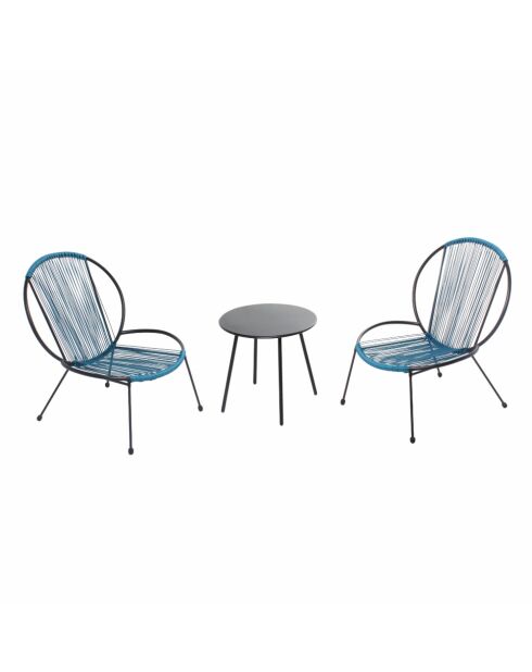 Salon de jardin 2 fauteuils et 1 table basse Sevilla bleu - 3 pièces