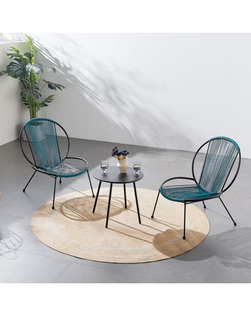 Salon de jardin 2 fauteuils et 1 table basse Sevilla bleu - 3 pièces